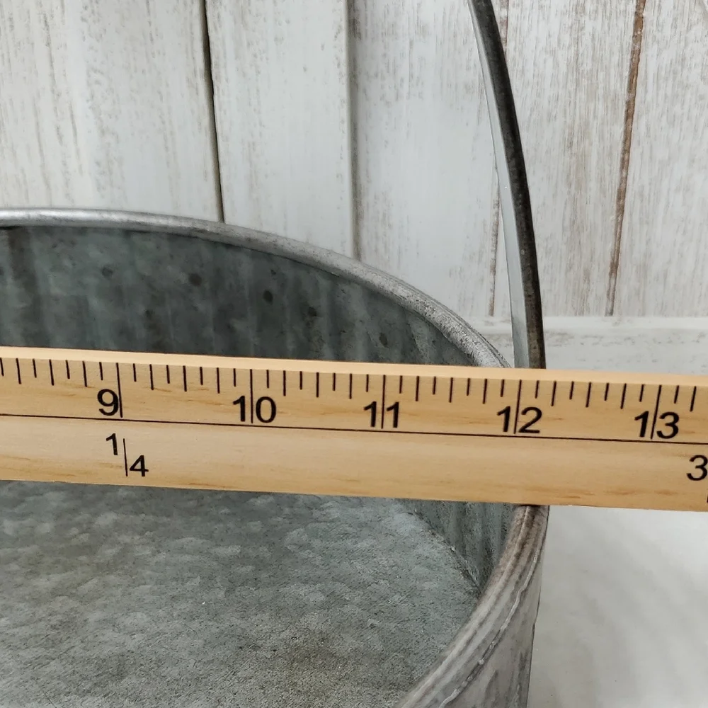 Galvanized Metal Round Basket with Handle Farmhouse Country Decor